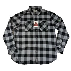 Roots 73 Spruce Lake Company Logo Plaid Flannel Shirt Men's XL Gray Black NWT‎